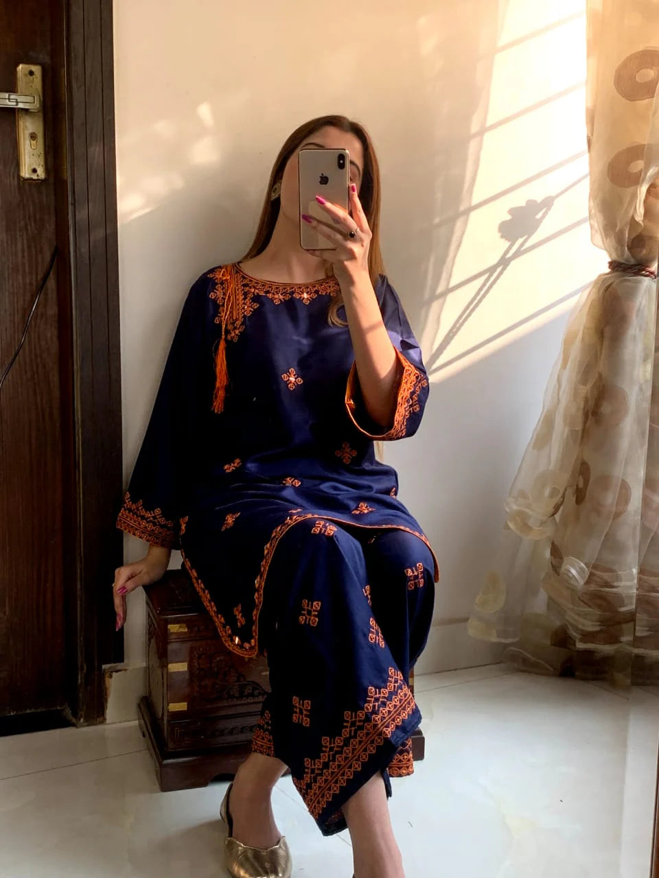 mirror embraided balochi (Stitched 2 Pcs)